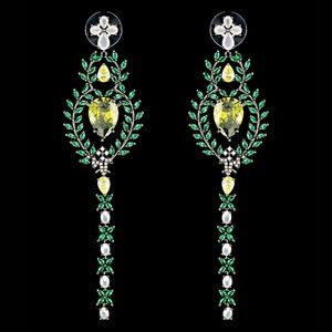 Cubic Zircon Olive Branch Drop Earrings.